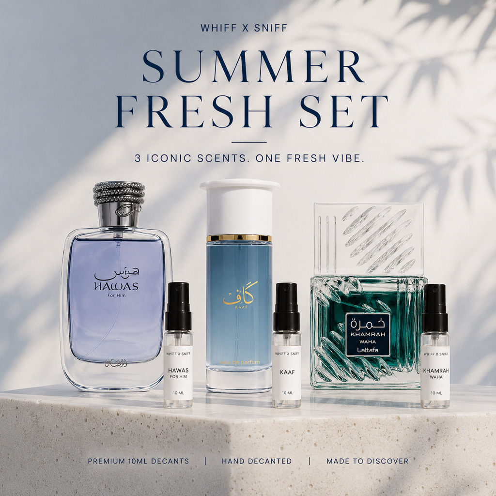 Summer Fresh Perfume Decant Set – 3 × 3ml | Hawas, Kaaf & Khamrah Waha